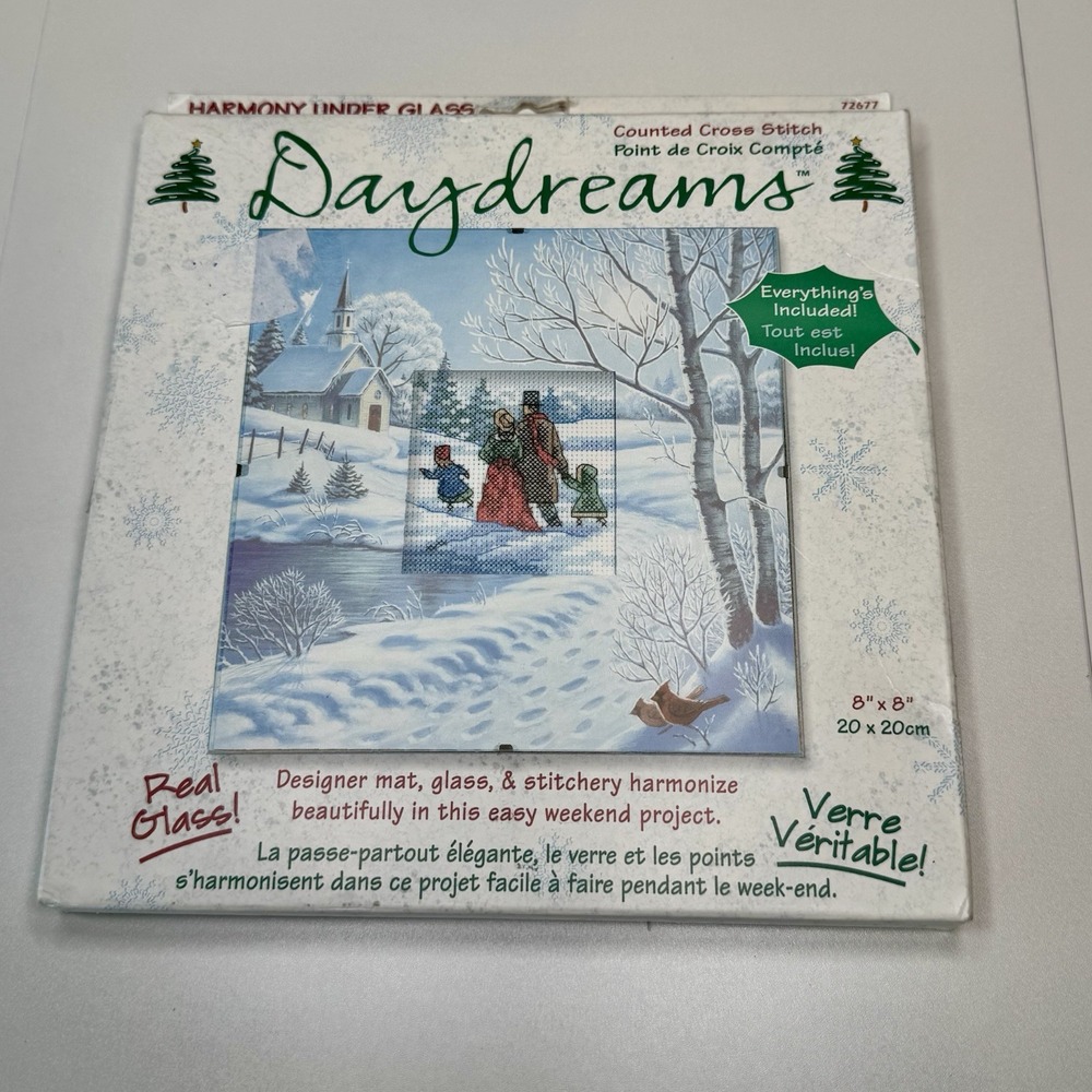 Vtg Dimensions Daydreams Winter Counted Cross Stitch Kit 72747 Framed Mat Glass
